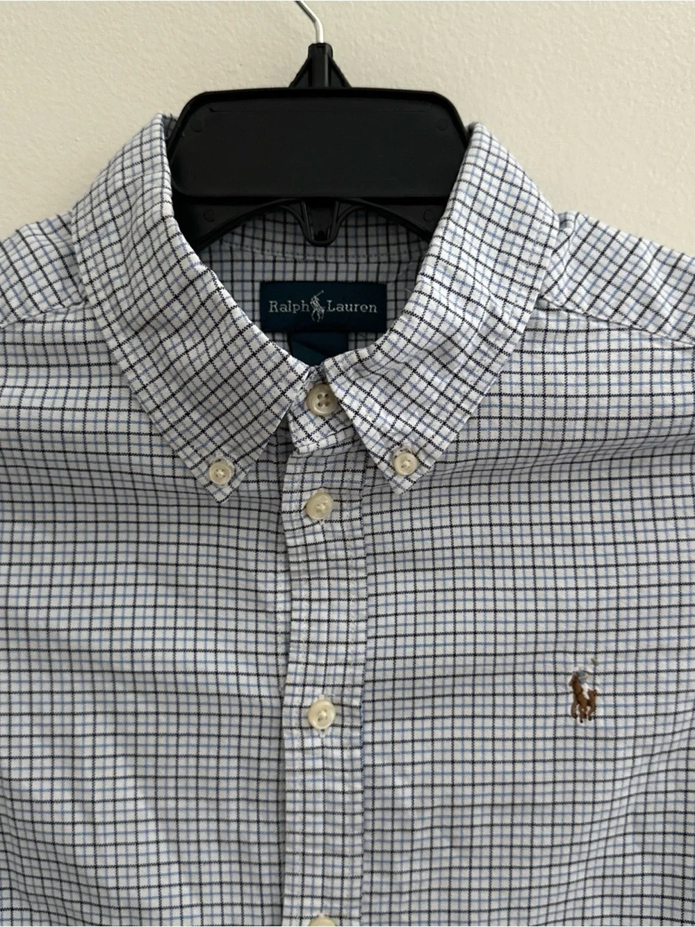 Ralph Lauren Blue Plaid Button Down Shirt Long Sleeve Youth Boys Size L (14-16)